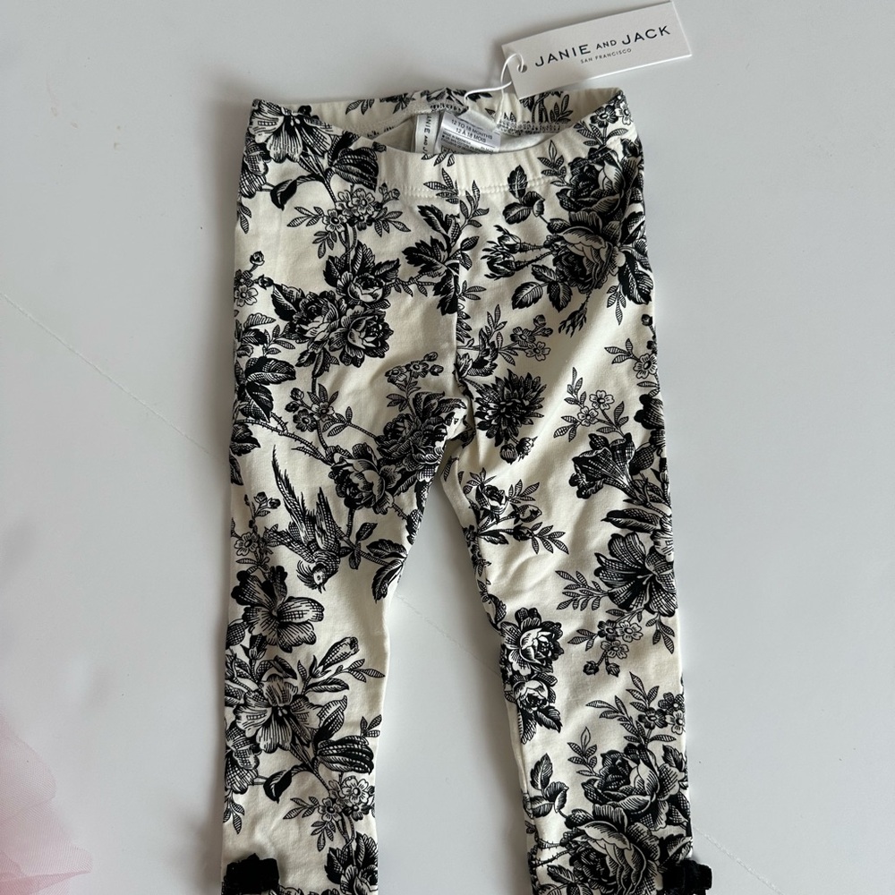 Janie & Jack Black and White Floral Pants NWT